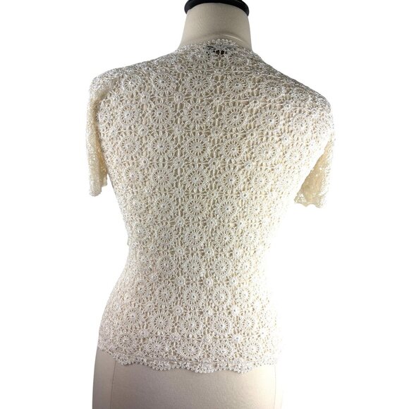 VTG Boho Cottage Delicate Trinchetto Hand Crocheted Knit Blouse, Women's Large - Picture 7 of 11